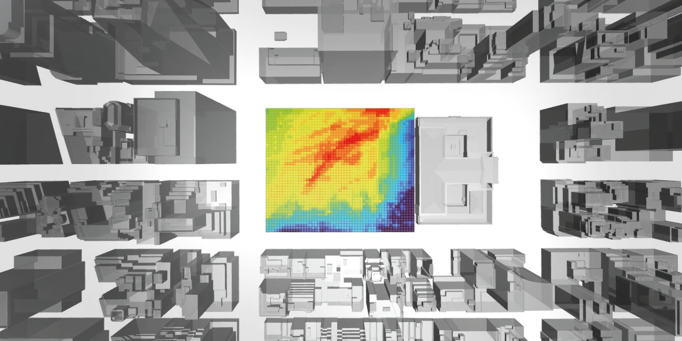 Solar radiation map of Bryant Park with surrounding buildings as obstructions.