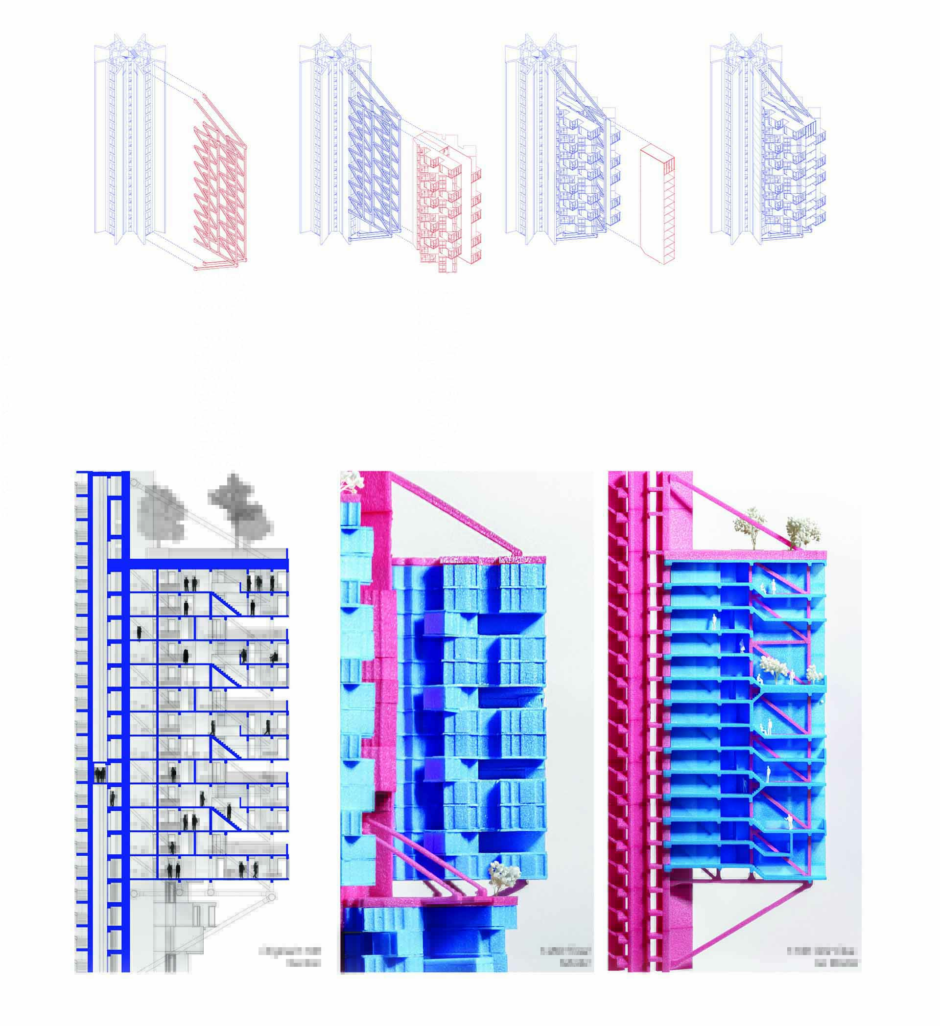 Structural system of the redesigned cruciform tower.