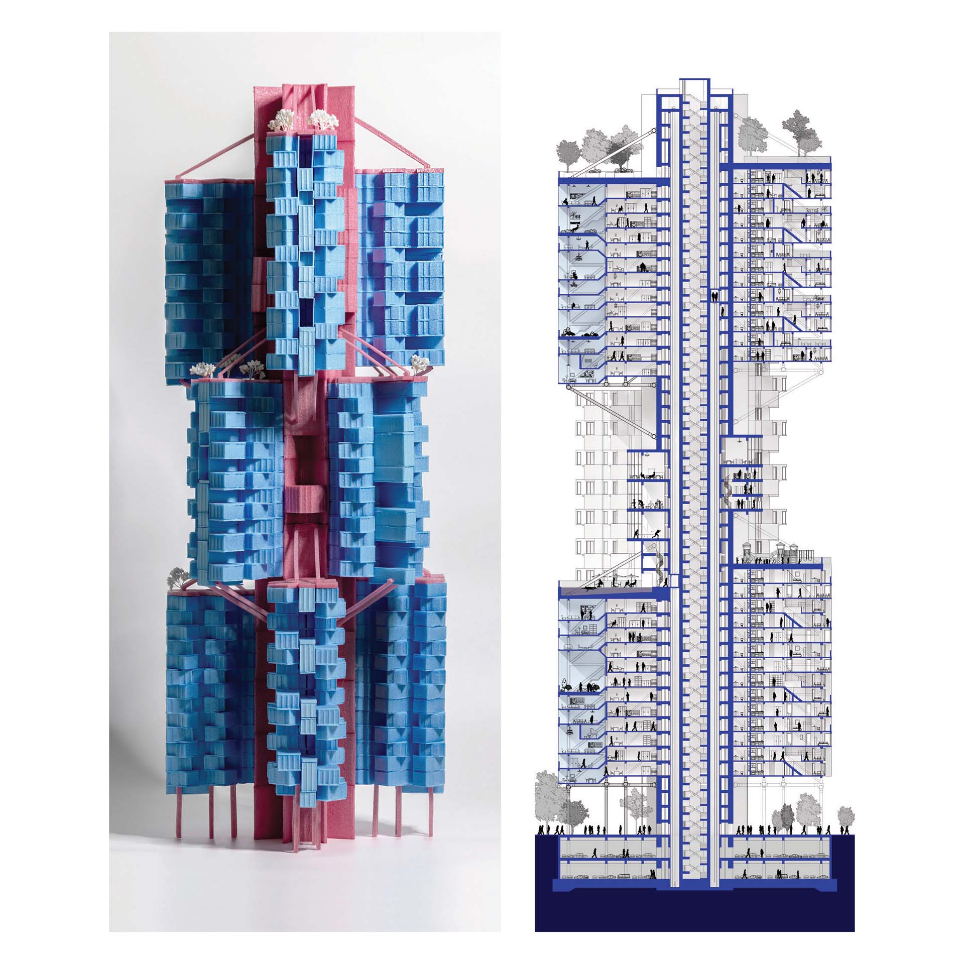 Physical and digital model of the redesigned cruciform tower.