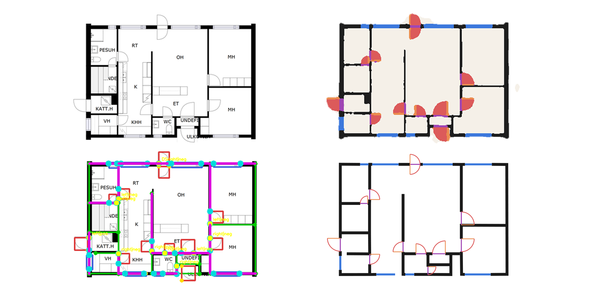 Raster floorplan converted into a classified vector CAD drawing