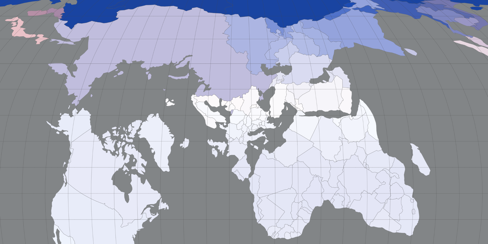 No True North alternative world map with a redefined north pole