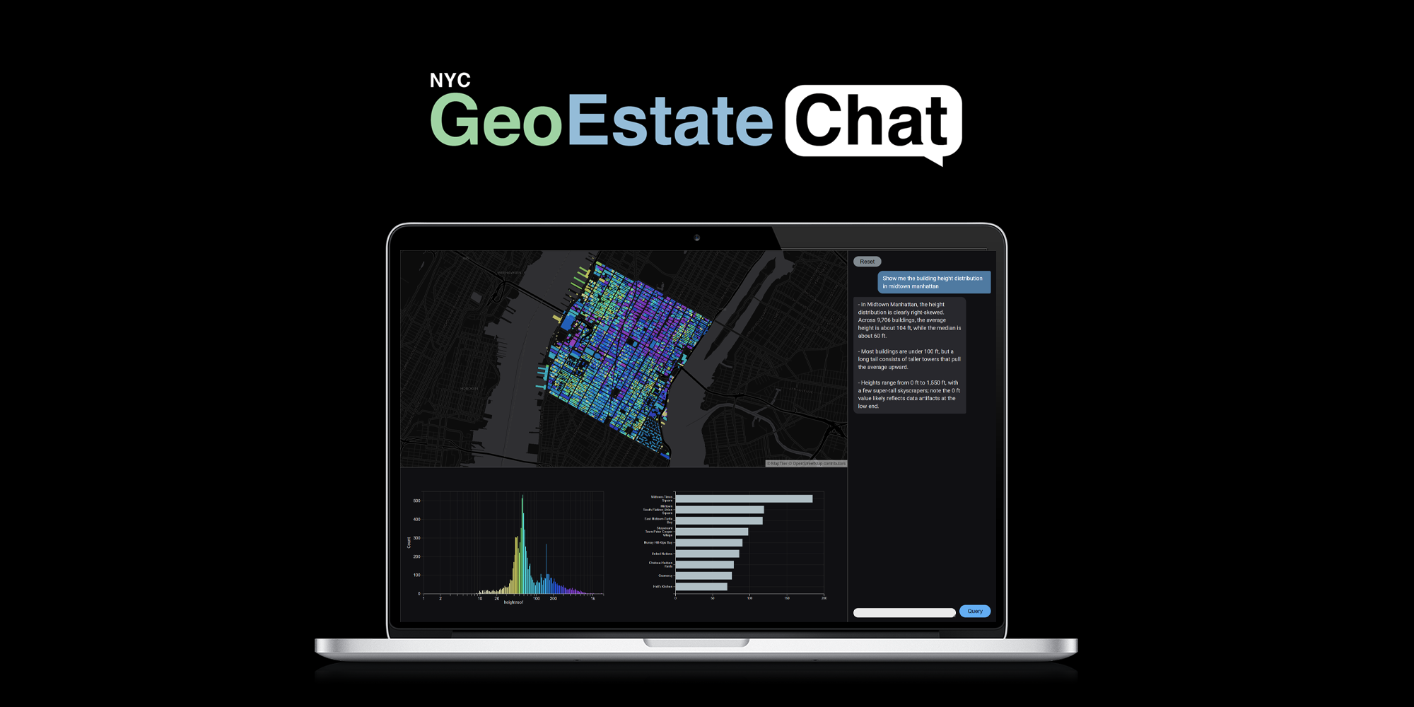 GeoEstateChat interface linking real estate queries to geospatial maps