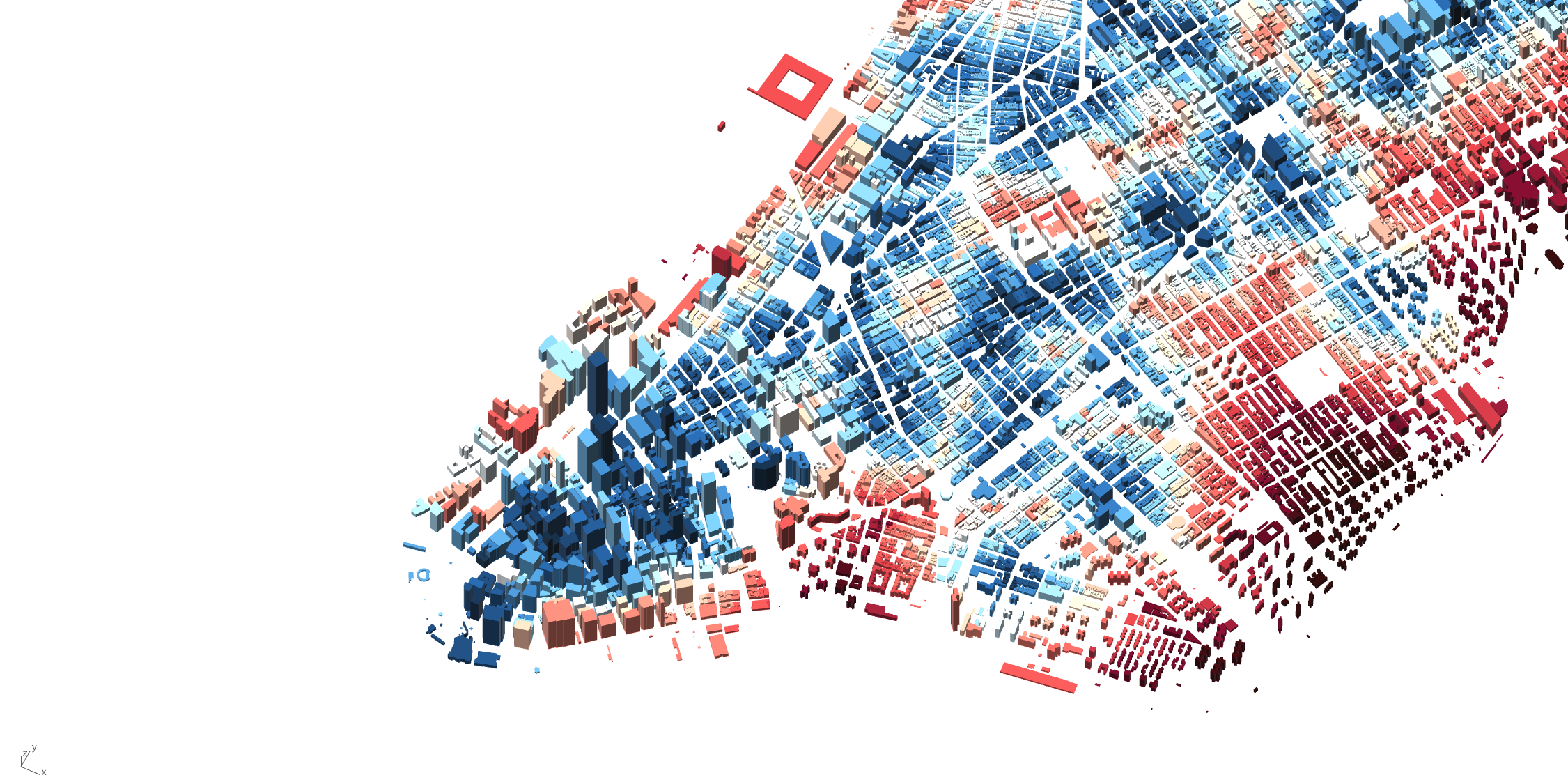 Lower Manhattan walking-time map.