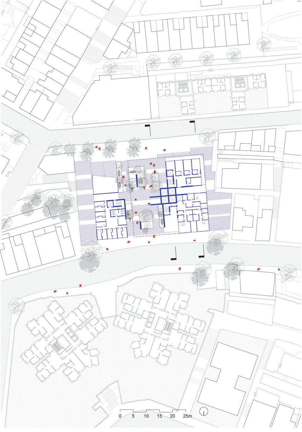 Site plan of the Spiral Dwelling tower in context.