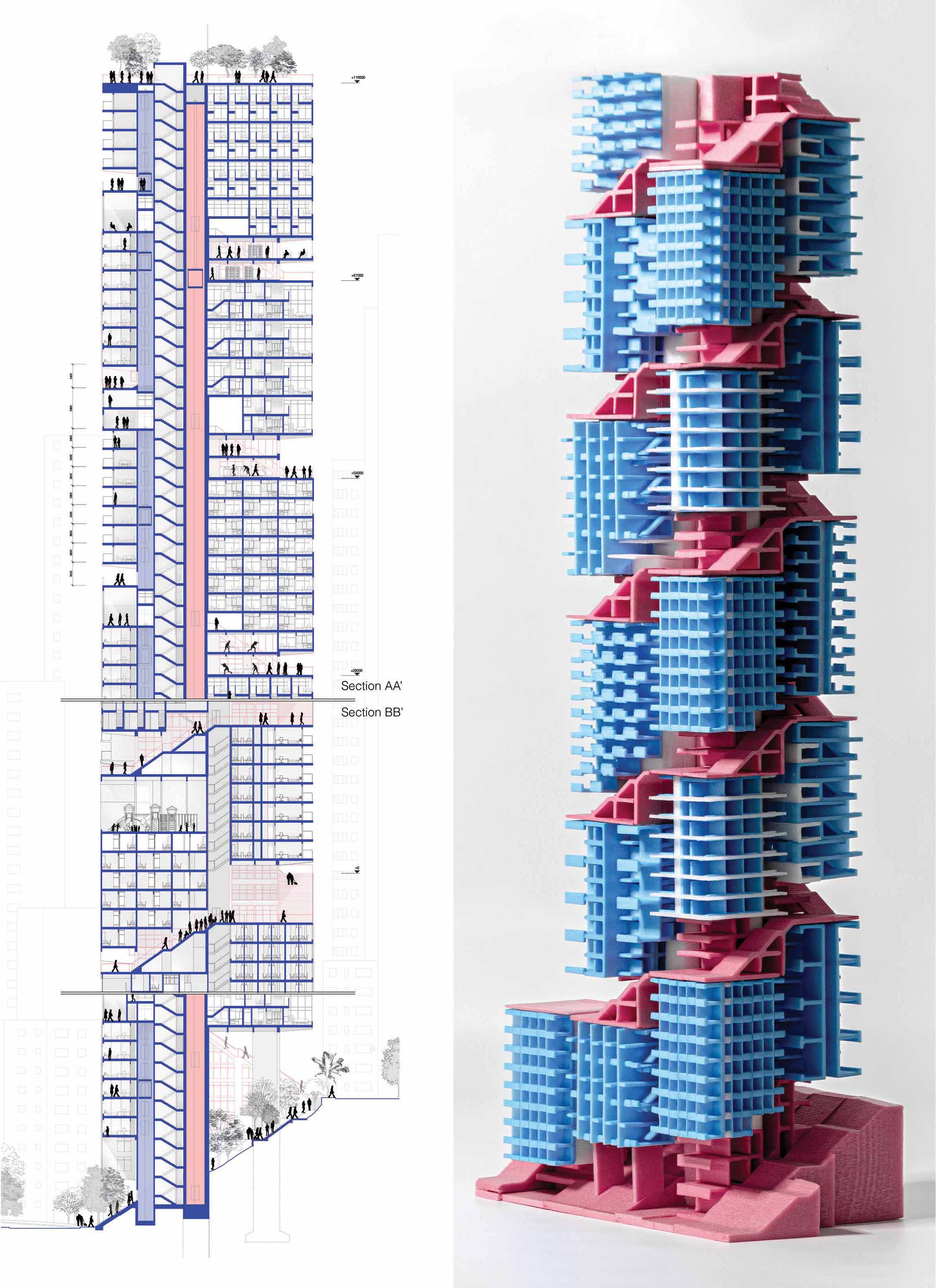 Section through the Spiral Dwelling tower.